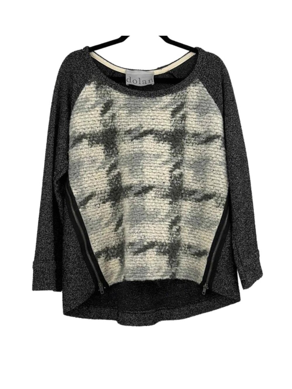 Anthropologie Charcoal and Cream Plaid V-Neck Sweater Size L - Picture 2 of 6